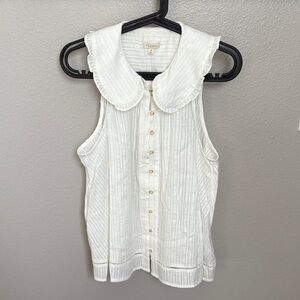 Anthropologie Pilcro Ivory Sleeveless Blouse with Ruffle Detail NWT
